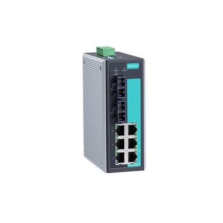 Moxa (EDS-308-SS-SC-80) nevaldomas Ethernet komutatorius, komplektacija: 6 10/100BaseT(X) prievadai, 2 100BaseFX vienamodis prievadai su SC jungtys skirta 80 km perdavimas, relė išėjimas įspėjimas, Darbinė temperatūra: 0...60 °C