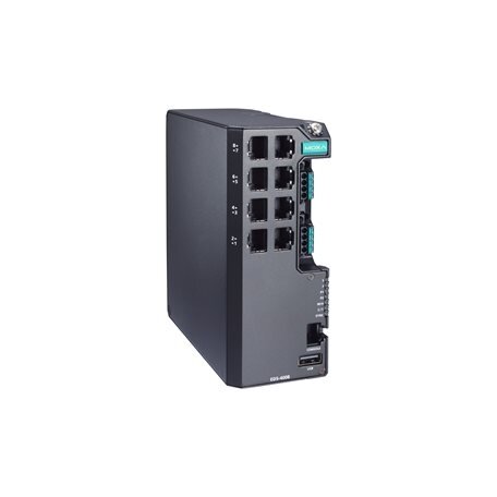 Moxa (EDS-4008-HV-T) valdomas Ethernet komutatorius, komplektacija: 8 10/100BaseT(X) prievadai, vienas maitinimo šaltinis 110/220 VAC/VDC, Darbinė temperatūra: -40...75 °C