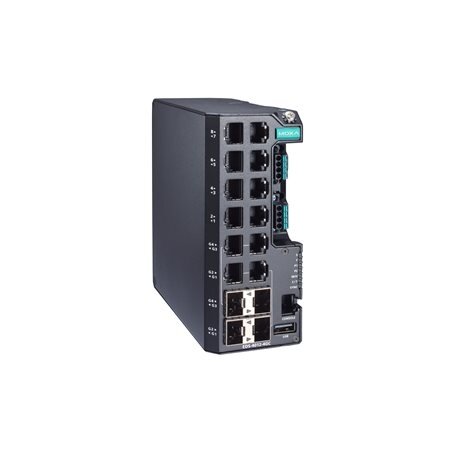 Moxa (EDS-4012-4GC-LV-T) valdomas Ethernet komutatorius, komplektacija: 8 10/100BaseT(X) prievadai, 4 10/100/1000BaseT(X) arba 100/1000BaseSFP prievadai, dvigubas maitinimas maitinimo šaltinis, 12/24/48 VDC, Darbinė temperatūra: -40...75 °C