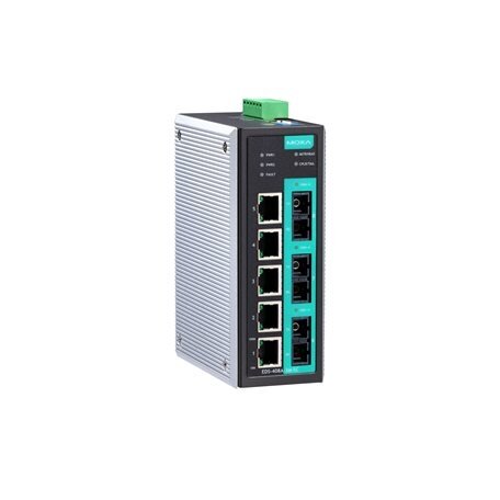 Moxa (EDS-408A-1M2S-SC-T) pradinio lygio valdomas Ethernet komutatorius, komplektacija: 5 10/100BaseT(X) prievadai, 1 100BaseFX daugiamodis prievadas, 2 100BaseFX vienamodis prievadai su SC jungtys, Darbinė temperatūra: -40...75 °C Moxa (EDS-408A-1M2S-SC-T) pradinio lygio valdomas Ethernet komutatorius, komplektacija: 5 10/100BaseT(X) prievadai, 1 100BaseFX daugiamodis prievadas, 2 100BaseFX vienamodis prievadai su SC jungtys, Darbinė temperatūra: -40...75 °C