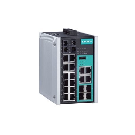 Moxa (EDS-518E-MM-SC-4GTXSFP) valdomas Gigabit Ethernet komutatorius, komplektacija: 12 10/100BaseT(X) prievadai, 4 10/100/1000BaseT(X) arba 100/1000BaseSFP prievadai, 2 100BaseFX (daugiamodis, SC jungtis), Darbinė temperatūra: -10...60 °C Moxa (EDS-518E-MM-SC-4GTXSFP) valdomas Gigabit Ethernet komutatorius, komplektacija: 12 10/100BaseT(X) prievadai, 4 10/100/1000BaseT(X) arba 100/1000BaseSFP prievadai, 2 100BaseFX (daugiamodis, SC jungtis), Darbinė temperatūra: -10...60 °C