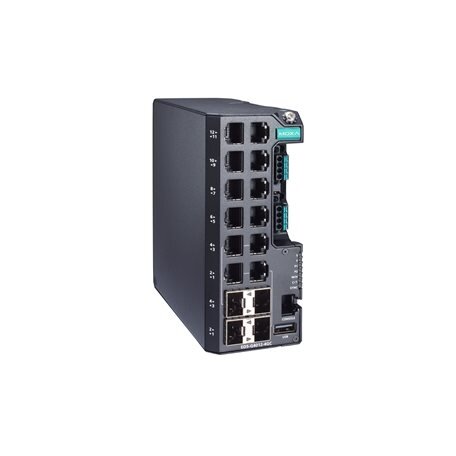 Moxa (EDS-G4012-4GC-HV-T) valdomas Ethernet komutatorius, komplektacija: 8 10/100/1000BaseT(X) prievadai, 4 10/100/1000BaseT(X) arba 100/1000BaseSFP prievadai, vienas maitinimo šaltinis, 110/220 VAC/VDC, Darbinė temperatūra: -40...75 °C