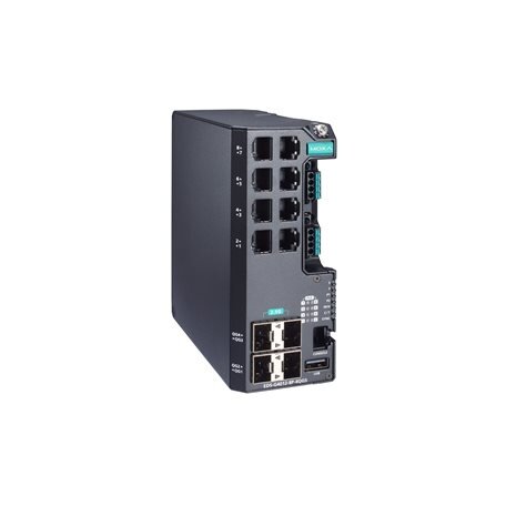 Moxa (EDS-G4012-8P-4QGS-LVB) valdomas Ethernet komutatorius, komplektacija: 8 10/100/1000BaseT(X) prievadai, komplektacija: 802.3bt PoE, 4 1000/2500BaseSFP prievadai, dvigubas maitinimas maitinimo šaltinis, 12/24/48 VDC, Darbinė temperatūra: -10...60 °C