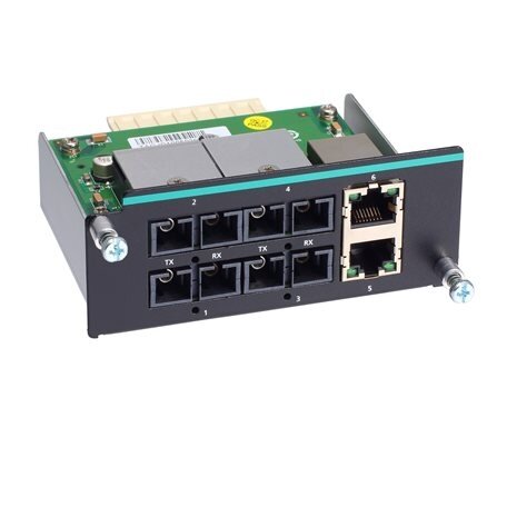 Moxa (IM-6700A-4MSC2TX) Fast Ethernet modulis, komplektacija: 4 daugiamodis 100BaseFX prievadai su SC jungtis, 2 10/100BaseT(X) prievadai Moxa (IM-6700A-4MSC2TX) Fast Ethernet modulis, komplektacija: 4 daugiamodis 100BaseFX prievadai su SC jungtis, 2 10/100BaseT(X) prievadai