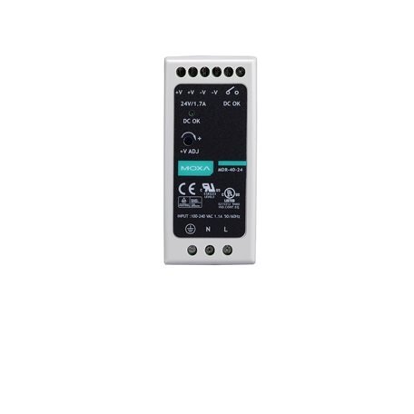 Moxa (MDR-40-24) DIN bėgelio 24 VDC maitinimo šaltinis, komplektacija: 40W/1.7A, 85...264 VAC, arba 120...370 VDC įėjimas, Darbinė temperatūra: -20...70 °C 1 Moxa (MDR-40-24) DIN bėgelio 24 VDC maitinimo šaltinis, komplektacija: 40W/1.7A, 85...264 VAC, arba 120...370 VDC įėjimas, Darbinė temperatūra: -20...70 °C 1