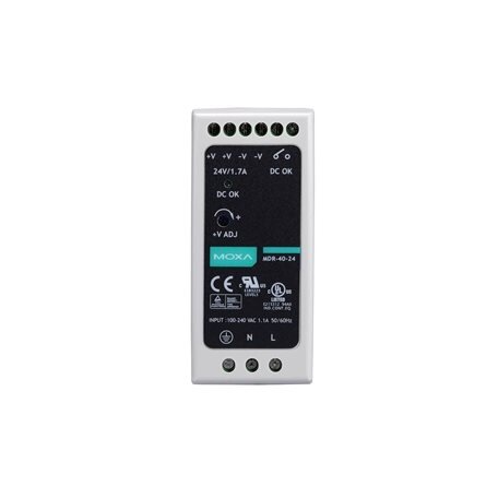 Moxa (MDR-40-24) DIN bėgelio 24 VDC maitinimo šaltinis, komplektacija: 40W/1.7A, 85...264 VAC, arba 120...370 VDC įėjimas, Darbinė temperatūra: -20...70 °C Moxa (MDR-40-24) DIN bėgelio 24 VDC maitinimo šaltinis, komplektacija: 40W/1.7A, 85...264 VAC, arba 120...370 VDC įėjimas, Darbinė temperatūra: -20...70 °C