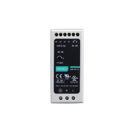 Moxa (MDR-60-24) DIN bėgelio 24 VDC maitinimo šaltinis, komplektacija: 60W/2.5A, 85...264 VAC, arba 120...370 VDC įėjimas, Darbinė temperatūra: -20...70 °C Moxa (MDR-60-24) DIN bėgelio 24 VDC maitinimo šaltinis, komplektacija: 60W/2.5A, 85...264 VAC, arba 120...370 VDC įėjimas, Darbinė temperatūra: -20...70 °C
