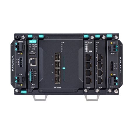 Moxa (MDS-G4012-L3-4XGS-T) 3 lygmens visi prievadai Gigabit, modulinis valdomas Ethernet komutatorius, komplektacija: 4 fiksuotas 10GbE SFP+ lizdai, 2 lizdai skirta pasirinktinai 4 prievadų GE/FE moduliai, 2 lizdai skirta galvaniškai atskirtas maitinimas  2