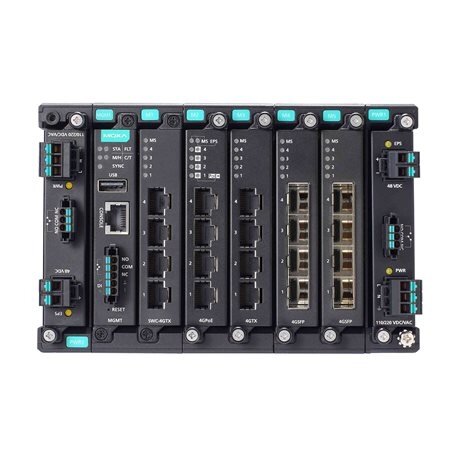 Moxa (MDS-G4020) 2 lygmens visi prievadai Gigabit, modulinis valdomas Ethernet komutatorius, komplektacija: 4 fiksuotas Gigabit Ethernet prievadai, 4 lizdai skirta pasirinktinai 4 prievadų GE/FE moduliai, 2 lizdai skirta galvaniškai atskirtas maitinimas m 2
