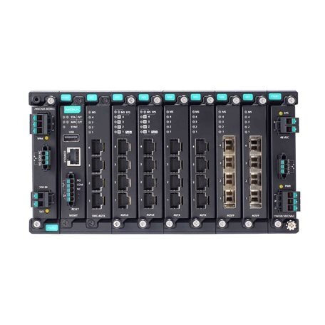 Moxa (MDS-G4028-L3) 3 lygmens visi prievadai Gigabit, modulinis valdomas Ethernet komutatorius, komplektacija: 4 fiksuotas Gigabit Ethernet prievadai, 6 lizdai skirta pasirinktinai 4 prievadų GE/FE moduliai, 2 lizdai skirta galvaniškai atskirtas maitinima 2