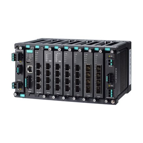 Moxa (MDS-G4028-T) 2 lygmens visi prievadai Gigabit, modulinis valdomas Ethernet komutatorius, komplektacija: 4 fiksuotas Gigabit Ethernet prievadai, 6 lizdai skirta pasirinktinai 4 prievadų GE/FE moduliai, 2 lizdai skirta galvaniškai atskirtas maitinimas 3