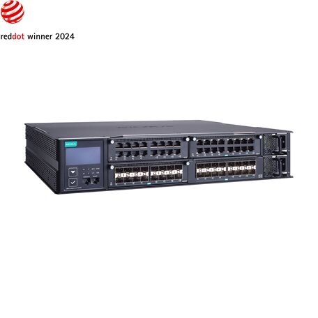 Moxa (MRX-Q4064-L3-16XGS) 3 lygmens modulinis valdomas 2.5 Gigabit Ethernet komutatorius, komplektacija: 16 10GbE SFP+ prievadai, 3 lizdai skirta 16 prievadų Gigabit arba 2.5 Gigabit Ethernet moduliai, 2 galvaniškai atskirti maitinimo šaltiniai (90...264  1