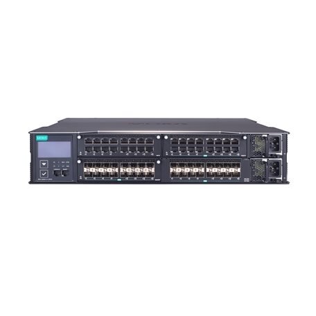 Moxa (MRX-Q4064-L3-16XGS) 3 lygmens modulinis valdomas 2.5 Gigabit Ethernet komutatorius, komplektacija: 16 10GbE SFP+ prievadai, 3 lizdai skirta 16 prievadų Gigabit arba 2.5 Gigabit Ethernet moduliai, 2 galvaniškai atskirti maitinimo šaltiniai (90...264  2