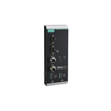 Moxa (NPort 5250AI-M12) 2 prievadų RS-232/422/485 įrenginių serveris, 1 10/100BaseT(X) prievadas, komplektacija: M12 jungtis, M12 maitinimo įėjimas, Darbinė temperatūra: -25...55 °C