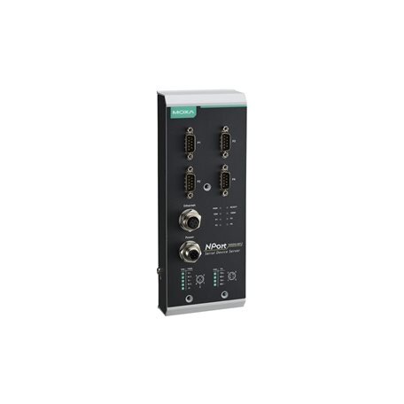 Moxa (NPort 5450AI-M12) 4 prievadų RS-232/422/485 įrenginių serveris, 1 10/100BaseT(X) prievadas, komplektacija: M12 jungtis, M12 maitinimo įėjimas, Darbinė temperatūra: -25...55 °C
