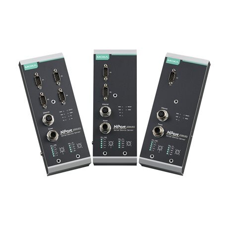 Moxa (NPort 5450AI-M12-CT-T) 4 prievadų RS-232/422/485 įrenginių serveris, komplektacija: M12 jungtis, M12 maitinimo įėjimas, Darbinė temperatūra: -40...75 °C, apsauginė elektronikos danga 1