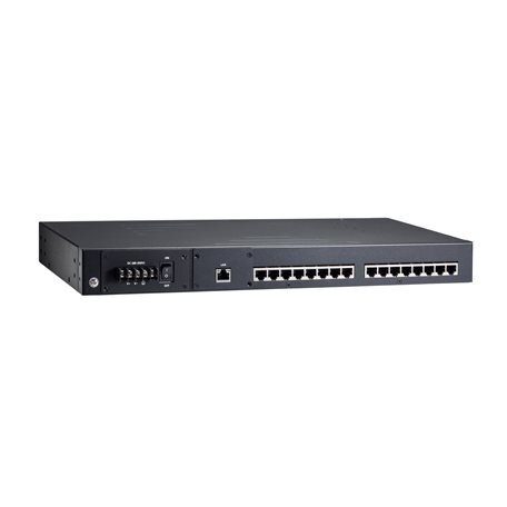 Moxa (NPort 5610-16) 16 prievadų RS-232 Montuojamas į spintą įrenginių serveris su RJ45 jungtys ir 100...240 VAC maitinimo įėjimas 3