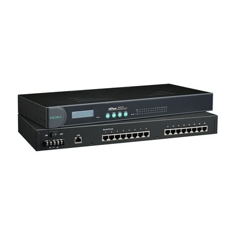 Moxa (NPort 5610-16-48V) 16 prievadų RS-232 Montuojamas į spintą įrenginių serveris su RJ45 jungtys ir 48 VDC maitinimo įėjimas
