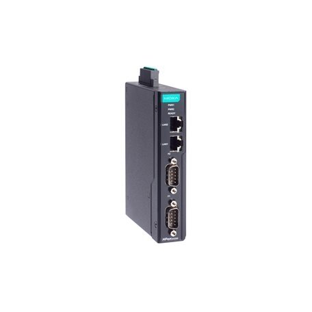 Moxa (NPort IA5250I-G2) 2 kartos 2 prievadų RS-232/422/485 DIN bėgelio nuosekliojo ryšio įrenginių serveris, komplektacija: 2 RJ45 prievadai, 2 kV galvaninis atskyrimas, Darbinė temperatūra: -10...60 °C