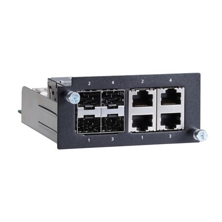 Moxa (PM-7500-4GTXSFP) Gigabit Ethernet modulis, komplektacija: 4 100/1000BaseSFP lizdai arba 4 100/1000BaseT(X) prievadai, atitinka su IEC 61850-3, Darbinė temperatūra: -40...85 °C Moxa (PM-7500-4GTXSFP) Gigabit Ethernet modulis, komplektacija: 4 100/1000BaseSFP lizdai arba 4 100/1000BaseT(X) prievadai, atitinka su IEC 61850-3, Darbinė temperatūra: -40...85 °C