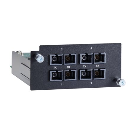 Moxa (PM-7500-4MSC) Fast Ethernet modulis, komplektacija: 4 100BaseFX daugiamodis prievadai su SC jungtys, atitinka su IEC 61850-3, Darbinė temperatūra: -40...85 °C