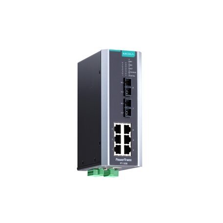 Moxa (PT-508-MM-SC-HV) IEC 61850-3 valdomas DIN bėgelio Ethernet komutatorius,, komplektacija: 6 10/100BaseT(X) prievadai, ir 2 100BaseFX daugiamodis prievadai su SC jungtys, 1 galvaniškai atskirtas maitinimo šaltinis (88...300 VDC arba 85...264 VAC), Dar Moxa (PT-508-MM-SC-HV) IEC 61850-3 valdomas DIN bėgelio Ethernet komutatorius,, komplektacija: 6 10/100BaseT(X) prievadai, ir 2 100BaseFX daugiamodis prievadai su SC jungtys, 1 galvaniškai atskirtas maitinimo šaltinis (88...300 VDC arba 85...264 VAC), Dar