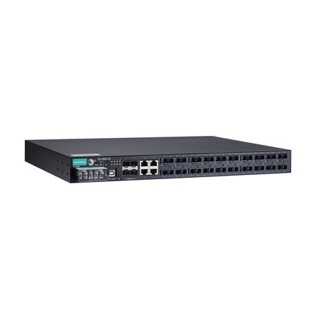 Moxa (PT-7528-20MSC-4TX-4GSFP-HV-HV) IEC 61850-3 valdomas Montuojamas į spintą Ethernet komutatorius, komplektacija: 20 100BaseFX prievadai (MSC), 4 10/100BaseT(X) prievadai, ir 4 1000BaseSFP prievadai, skirta a bendras of up į 28 prievadai, 2 galvaniškai