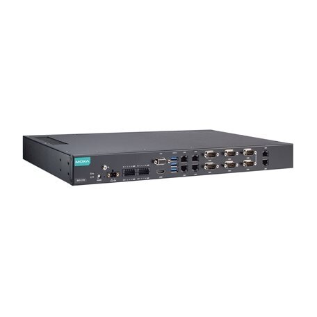 Moxa (RKP-C110-C1-2L4C-T) Montuojamas į spintą 1U kompiuteris, komplektacija: Intel® Celeron® 6305E procesorius, 6 LAN prievadai, 6 nuosekliojo ryšio prievadai, 8 skaitmeniniai įėjimai (DI), 8 skaitmeniniai išėjimai (DO), 3 USB 3.0 prievadai, 1 VGA prieva