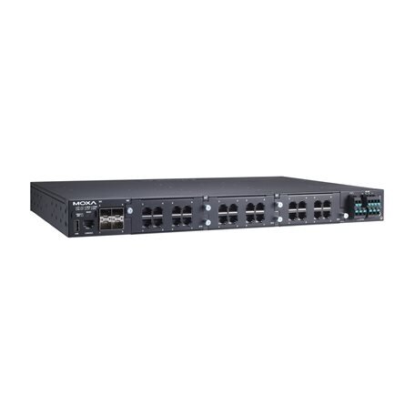 Moxa (RKS-G4028-L3-4GS-HV-T) 3 lygmens modulinis valdomas Ethernet komutatorius, komplektacija: 4 100/1000BaseSFP prievadai, 3 lizdai Ethernet moduliams, 1 galvaniškai atskirtas maitinimo šaltinis (110/220 VAC/VDC), Darbinė temperatūra: -40...75 °C Moxa (RKS-G4028-L3-4GS-HV-T) 3 lygmens modulinis valdomas Ethernet komutatorius, komplektacija: 4 100/1000BaseSFP prievadai, 3 lizdai Ethernet moduliams, 1 galvaniškai atskirtas maitinimo šaltinis (110/220 VAC/VDC), Darbinė temperatūra: -40...75 °C