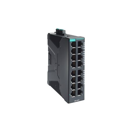 Moxa (SDS-3016) kompaktiškas pramoninis išmanusis Ethernet komutatorius, komplektacija: 16 10/100BaseT(X) prievadai, dvigubas 12/24/48 VDC maitinimo įėjimai, Darbinė temperatūra: -10...60 °C