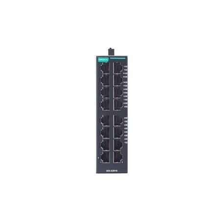 Moxa (SDS-G3016-T) kompaktiškas pramoninis visi prievadai Gigabit, išmanusis Ethernet komutatorius, komplektacija: 16 10/100/1000BaseT(X) prievadai, dvigubas 12/24/48 VDC maitinimo įėjimai, Darbinė temperatūra: -40...75 °C 3
