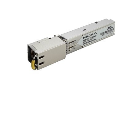 Moxa (SFP-1GTXRJ45-T) SFP modulis, komplektacija: 1 1000BaseT prievadas su RJ45 jungtis skirta 100 m perdavimas, Darbinė temperatūra: -40...75 °C