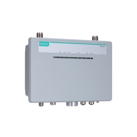 Moxa (TAP-213-JP-CT-T) Wi-Fi 4 (802.11n) traukinyje montuojamas lauko traukinio ir antžeminės infrastruktūros ryšio su vienu radijo moduliu belaidis prieigos taškas / klientas, M12 jungtys, IP68, JP dažnių juosta, Darbinė temperatūra: -40...75 °C, apsaugi 1