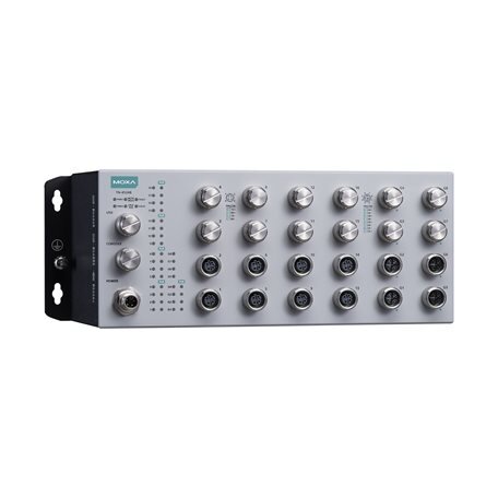 Moxa (TN-4524B-16P-4G-4GP-CT-T) EN 50155 24 prievadų L2 komutatorius, komplektacija: 16 FE PoE prievadai, 4 Gigabit prievadai, 4 Gigabit PoE prievadai, 150 W PoE galios biudžetas, 24...110 VDC maitinimo įėjimas, Darbinė temperatūra: -40...70 °C, IP42 vard