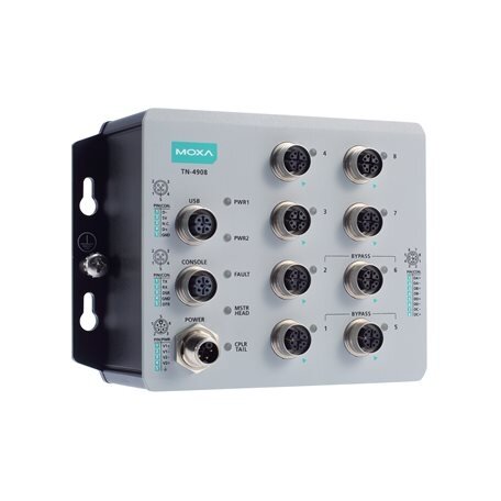 Moxa (TN-4908-ETBN-4GTX-4GTXBP-WV-CT-T) IEC 61375 ETBN pramoninis saugus maršrutizatorius, komplektacija: 8 Gigabit Ethernet prievadai įskaitant 4 Gigabit Ethernet prievadai su apėjimo funkcija relė, 24...110 VDC maitinimo įėjimas, IP40, Darbinė temperatū Moxa (TN-4908-ETBN-4GTX-4GTXBP-WV-CT-T) IEC 61375 ETBN pramoninis saugus maršrutizatorius, komplektacija: 8 Gigabit Ethernet prievadai įskaitant 4 Gigabit Ethernet prievadai su apėjimo funkcija relė, 24...110 VDC maitinimo įėjimas, IP40, Darbinė temperatū