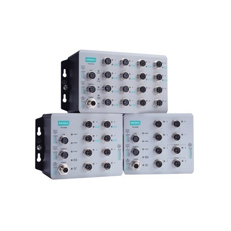 Moxa (TN-4916-12PoE-4GTX-WV-CT-T) pramoninis saugus maršrutizatorius, komplektacija: 12 Fast Ethernet PoE+ prievadai, 4 Gigabit Ethernet prievadai, bendras 95 W galios biudžetas, 24...110 VDC maitinimo įėjimas, IP40, Darbinė temperatūra: -40...70 °C, apsa 1