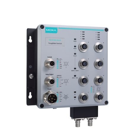 Moxa (TN-5510A-2GLSX-ODC-WV-CT-T) 2 lygmens valdomas Ethernet komutatorius, komplektacija: 8 10/100BaseT(X) ir 2 1000 BaseLSX Q-ODC® prievadai, 24...110 VDC dvigubas maitinimas įėjimas, Darbinė temperatūra: -40...75 °C, apsauginė elektronikos danga