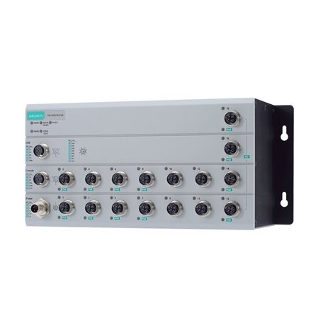 Moxa (TN-G4516-8GPoE-4XGPoE-WV-CT-T) EN 50155 2 lygmens kelių gigabitų komutatorius, komplektacija: 4 Gigabit Ethernet prievadai, 8 Gigabit Ethernet PoE+ prievadai, 4 10G Ethernet PoE+ prievadai, 120 W PoE galios biudžetas, 24...110 VDC maitinimo įėjimas, 2