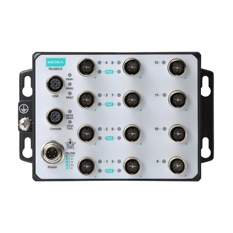 Moxa (TN-G6512-8GPoE-WV-CT-T) 2 lygmens valdomas Ethernet komutatorius, 8 10/100/1000BaseT(X), komplektacija: 802.3ties PoE+, 4 10/100/1000BaseT(X) M12 jungtys, 24...110 VDC maitinimo įėjimas, Darbinė temperatūra: -40...70 °C, apsauginė elektronikos danga 1 Moxa (TN-G6512-8GPoE-WV-CT-T) 2 lygmens valdomas Ethernet komutatorius, 8 10/100/1000BaseT(X), komplektacija: 802.3ties PoE+, 4 10/100/1000BaseT(X) M12 jungtys, 24...110 VDC maitinimo įėjimas, Darbinė temperatūra: -40...70 °C, apsauginė elektronikos danga 1