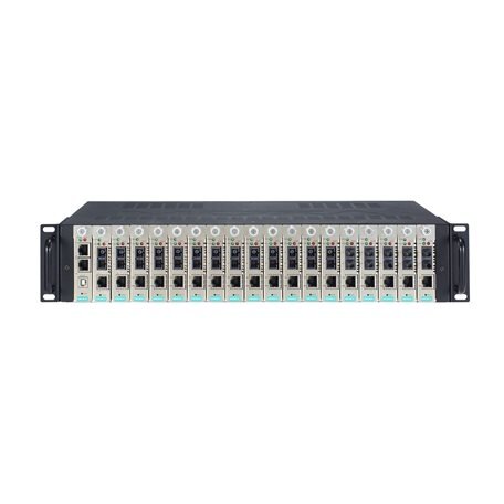 Moxa (TRC-2190-DC-48V) 2U į spintą montuojamas korpusas, su a vienas 36...53 VDC įėjimas, 18 lizdai on priekinis skydelis, ir CSM-MN01 valdomas modulis 3 Moxa (TRC-2190-DC-48V) 2U į spintą montuojamas korpusas, su a vienas 36...53 VDC įėjimas, 18 lizdai on priekinis skydelis, ir CSM-MN01 valdomas modulis 3