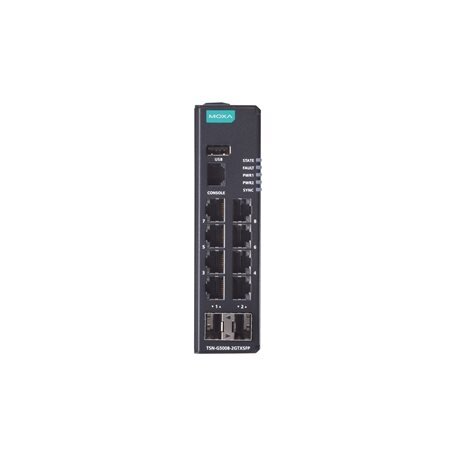 Moxa (TSN-G5008-2GTXSFP) su TSN funkcija valdomas Ethernet komutatorius, komplektacija: 6 10/100/1000BaseT(X) prievadai, 2 kombinuotas 10/100/1000BaseT(X) arba 100/1000BaseSFP prievadai, Darbinė temperatūra: -10...60 °C 2