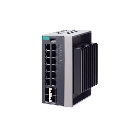 Moxa (TSN-G5016-4XGS-SoMD-LV-T) su TSN funkcija valdomas Ethernet komutatorius, komplektacija: 12 10/100/1000BaseT(X) prievadai, 4 fiksuotas 10GbE SFP+ prievadai, Darbinė temperatūra: -40...70 °C 3