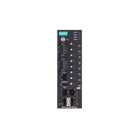 Moxa (TWS-3010-SPE-8PB-2GC-T) valdomas vienos poros Ethernet komutatorius, komplektacija: 2 10/100/1000BaseT(X) arba 100/1000BaseSFP prievadai, 8 10BASE-T1L prievadai su IEC 63171-2 SPE jungtys ir PoDL maitinimas klasės 10, 11, ir 12, dvigubas 24 VDC mait 2 Moxa (TWS-3010-SPE-8PB-2GC-T) valdomas vienos poros Ethernet komutatorius, komplektacija: 2 10/100/1000BaseT(X) arba 100/1000BaseSFP prievadai, 8 10BASE-T1L prievadai su IEC 63171-2 SPE jungtys ir PoDL maitinimas klasės 10, 11, ir 12, dvigubas 24 VDC mait 2