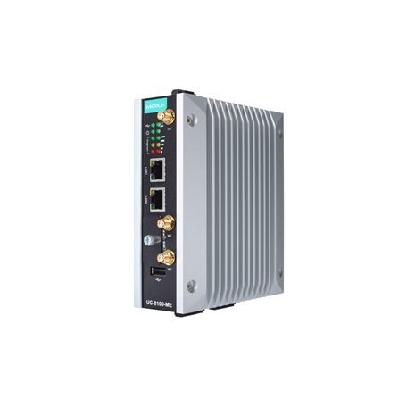 Moxa (UC-8112-ME-T-LX) Arm architektūros su belaidžio ryšio funkcija DIN bėgelio pramoninis kompiuteris, komplektacija: 1 GHz CPU, 512 MB RAM, 2 Ethernet prievadai, 2 nuosekliojo ryšio prievadai, 1 mažas PCIe lizdas, Darbinė temperatūra: -40...85 °C 2
