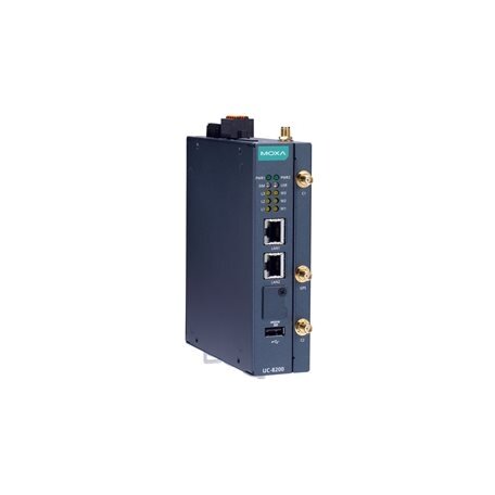 Moxa (UC-8220-T-LX) Arm Cortex-A7 dviejų branduolių 1 GHz IIoT tinklų sietuvas, komplektacija: 2 plėtimo lizdai skirta a Wi-Fi ir LTE modulis, 1 CAN prievadas, 4 skaitmeniniai įėjimai (DI), 4 skaitmeniniai išėjimai (DO), Darbinė temperatūra: -40...85 °C 2