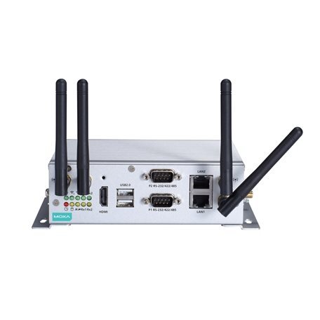 Moxa (V2201-E1-T) x86 įterptinis kompiuteris, komplektacija: Intel Atom® E3815 procesorius, 1 HDMI prievadas, 2 Ethernet prievadai, 2 nuosekliojo ryšio prievadai, 4 skaitmeniniai įėjimai (DI), 4 skaitmeniniai išėjimai (DO), 1 USB 3.0 prievadas, 2 USB 2.0  2