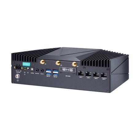 Moxa (V2403C-KL1-T) x86 kompiuteris, komplektacija: Intel® 7 kartos Celeron® 3965U 2.2 GHz procesorius, 4 GbE prievadai, 4 COM prievadai, 4 skaitmeniniai įėjimai (DI), 4 skaitmeniniai išėjimai (DO), 1 HDMI/DP prievadas, 1 mSATA lizdas, 2 2.5" SSD/HDD lizd 3