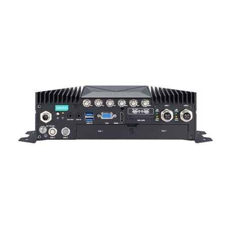 Moxa (V2406C-WL5-T) x86 kompiuteris, komplektacija: Intel 8 kartos Core™ i5-8365UE 4.1 GHz procesorius, 1 HDMI prievadas, 1 VGA prievadas, 2 GbE prievadai, 4 COM prievadai, 6 skaitmeniniai įėjimai (DI), 2 skaitmeniniai išėjimai (DO), 1 mSATA lizdas, dvigu 2