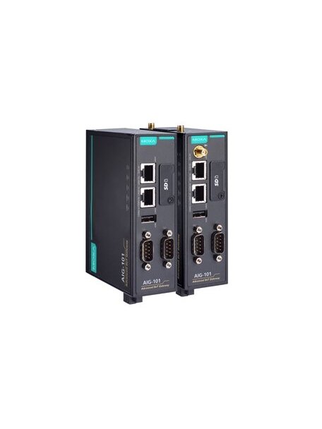 Moxa (AIG-101-T-AP) 2-port Modbus RTU/ASCII/TCP to MQTT/Azure/AWS cloud-ready gateway with built-in LTE Cat. 1 module for the Asia-Pacific region, -40 to 70°C operating temperature