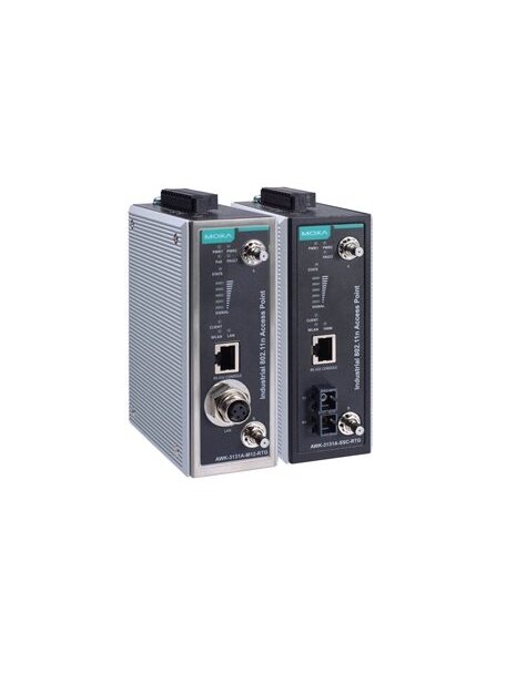 Moxa (AWK-3131A-M12-RTG-EU-T) Wi-Fi 4 (802.11n) railway onboard train-to-ground single-radio AP/client, M12 connectors, IP30, EU band, -40 to 75°C operating temperature 1